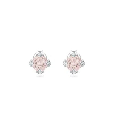 Angara 0.95 Ctw Round Morganite Stud Earrings With Accents In Platinum/very Light Peach