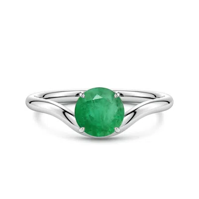 Angara 0.95 Ctw Solitaire Round Emerald Curved Shank Engagement Ring In Green
