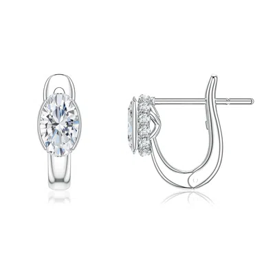 Angara 0.98 Ctw Semi Bezel-set Oval Lab-grown Diamond Hidden Halo Stud Earrings In Metallic