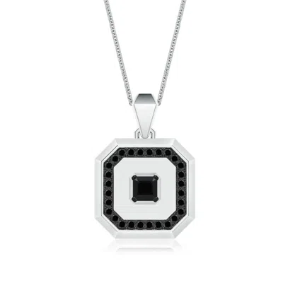 Angara 1.0 Ctw Asscher-cut Enhanced Black Diamond Men's Octagon Medallion Pendant With Chain In Metallic