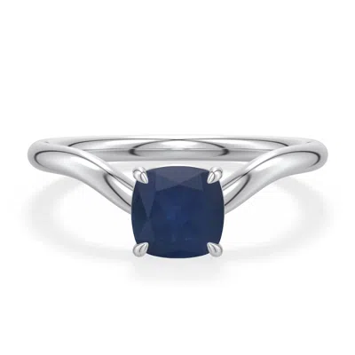 Angara 1.0 Ctw Cushion Blue Sapphire Curved Shank Engagement Ring In Platinum/dark Blue