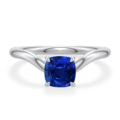 Angara 1.0 Ctw Cushion Lab-grown Blue Sapphire Curved Shank Engagement Ring In Platinum/deep Rich Blue