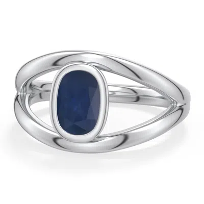 Angara 1.0 Ctw Cushion Rectangular Blue Sapphire Bypass Split Shank Engagement Ring In Platinum/dark Blue
