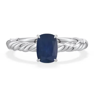 Angara 1.0 Ctw Cushion Rectangular Blue Sapphire Twisted Rope Shank Engagement Ring In Platinum/dark Blue
