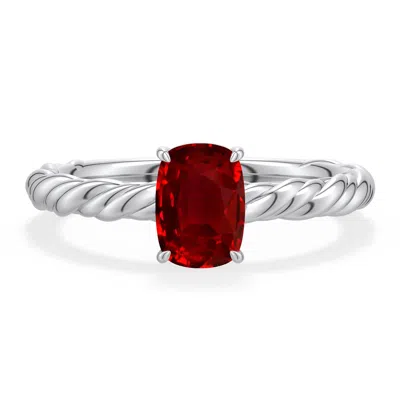 Angara 1.0 Ctw Cushion Rectangular Lab-grown Ruby Twisted Rope Shank Engagement Ring In Platinum/deep Rich Red
