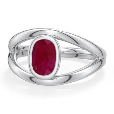 Angara 1.0 Ctw Cushion Rectangular Ruby Bypass Split Shank Engagement Ring In Platinum/dark Red