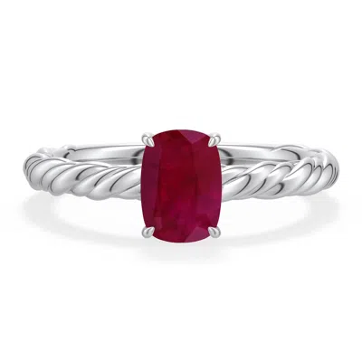 Angara 1.0 Ctw Cushion Rectangular Ruby Twisted Rope Shank Engagement Ring In Platinum/dark Red