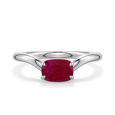 Angara 1.0 Ctw East-west Cushion Rectangular Ruby Curved Engagement Ring In Metallic