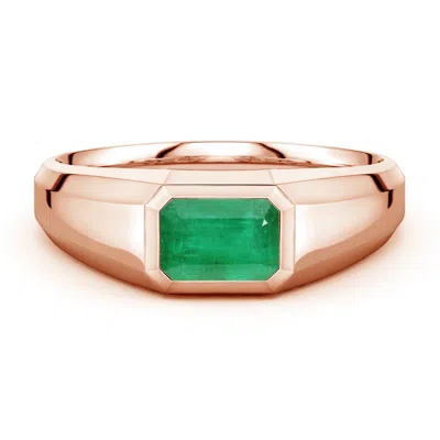 Angara 1.0 Ctw East-west Emerald-cut Emerald Men's Signet Ring In Gold