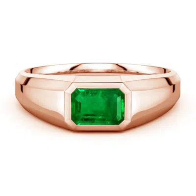 Angara 1.0 Ctw East-west Emerald-cut Lab-grown Emerald Men's Signet Ring In Gold