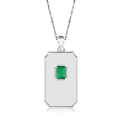 Angara 1.0 Ctw Emerald-cut Emerald Men's Elongated Octagon Tag Pendant With Chain In Metallic