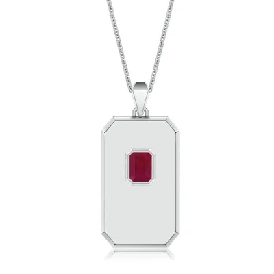 Angara 1.0 Ctw Emerald-cut Ruby Men's Elongated Octagon Tag Pendant With Chain In Metallic