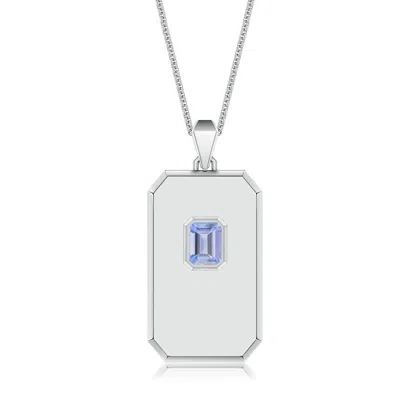 Angara 1.0 Ctw Emerald-cut Tanzanite Men's Elongated Octagon Tag Pendant With Chain In Metallic