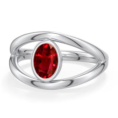 Angara 1.0 Ctw Oval Lab-grown Ruby Bypass Split Shank Engagement Ring In Platinum/deep Rich Red
