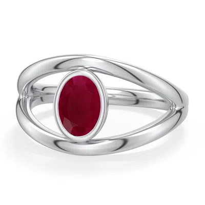Angara 1.0 Ctw Oval Ruby Bypass Split Shank Engagement Ring In Platinum/dark Red