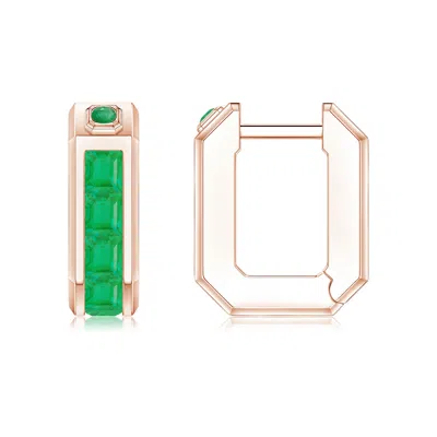 Angara 1.0 Ctw Square-cut Emerald Men's Octagon Hoop Earrings In Green
