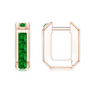 Angara 1.0 Ctw Square-cut Lab-grown Emerald Men's Octagon Hoop Earrings In Gold
