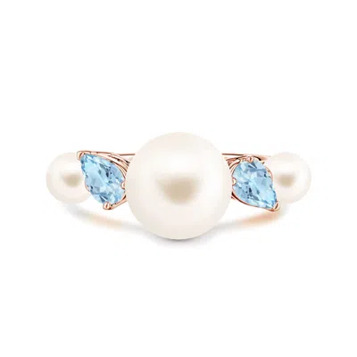 Angara 10 Mm Freshwater Pearl And Tilted Pear Aquamarine Tapered Shank Ring In Blue