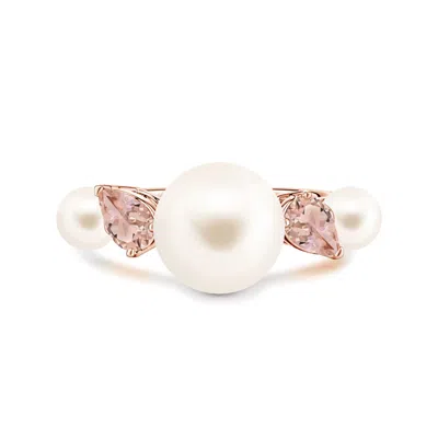 Angara 10 Mm Freshwater Pearl And Tilted Pear Morganite Tapered Shank Ring In Pink