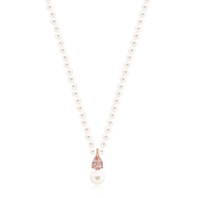 Angara 10 Mm Single Strand Freshwater Pearl And Pear Morganite Necklace In Gold