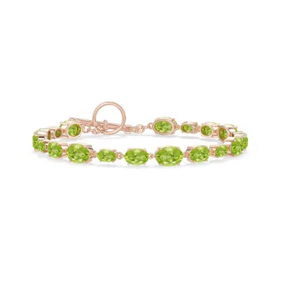 Angara 10.03 Ctw Alternating Multi-size Oval Peridot Toggle Bracelet In Rose Gold/medium Yellowish Green