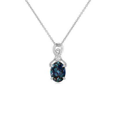 Angara 1.02 Ctw Oval Lab-grown Alexandrite Swirl Pendant With Diamond Accent In Platinum/bluish Green Changing To Brownish Or Pinkish Purple