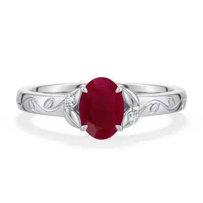 Angara 1.02 Ctw Oval Ruby Leaf Vine Engagement Ring In Platinum/dark Red