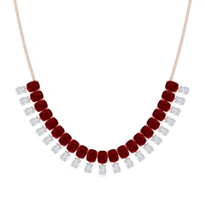 Angara 102.9 Ctw Cushion Rectangular Lab-grown Ruby And Diamond Fringe Necklace In Rose Gold/deep Rich Red