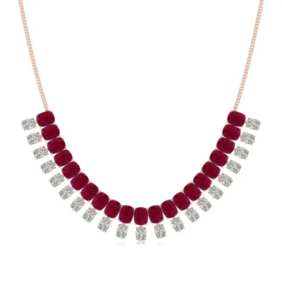 Angara 102.9 Ctw Cushion Rectangular Ruby And Diamond Fringe Necklace In Rose Gold/dark Red