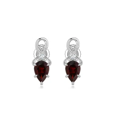 Angara 1.04 Ctw Inverted Pear Garnet Swirl Earrings With Diamond Accent In Platinum/dark Red