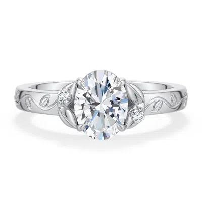 Angara 1.04 Ctw Oval Diamond Leaf Vine Engagement Ring In Platinum/g