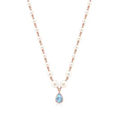 Angara 10.4 Ctw Pear Aquamarine And Freshwater Pearl Drop Necklace In Gold