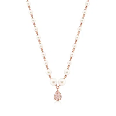 Angara 10.48 Ctw Pear Morganite And Freshwater Pearl Drop Necklace In Gold