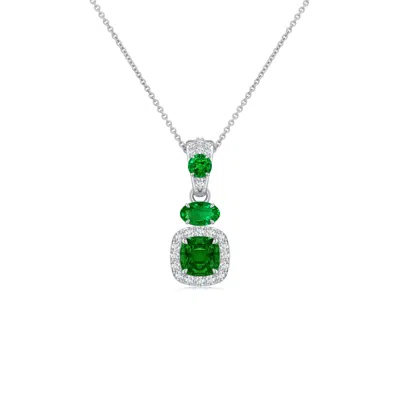 Angara 1.05 Ctw Claw Prong Cushion Lab-grown Emerald Halo Drop Pendant In Green