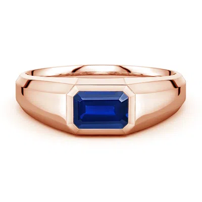 Angara 1.05 Ctw East-west Emerald-cut Lab-grown Blue Sapphire Men's Signet Ring In Gold