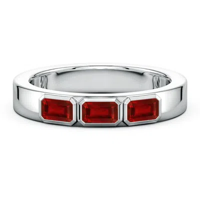 Angara 1.05 Ctw East-west Emerald-cut Lab-grown Ruby Men's Three Stone Ring In Multi