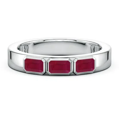 Angara 1.05 Ctw East-west Emerald-cut Ruby Men's Three Stone Ring In Metallic