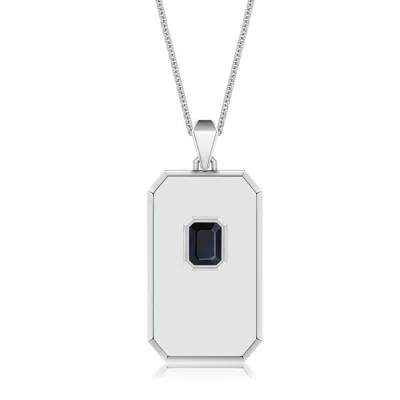 Angara 1.05 Ctw Emerald-cut Blue Sapphire Men's Elongated Octagon Tag Pendant With Chain In Metallic