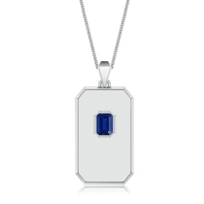 Angara 1.05 Ctw Emerald-cut Lab-grown Blue Sapphire Men's Elongated Octagon Tag Pendant In Silver