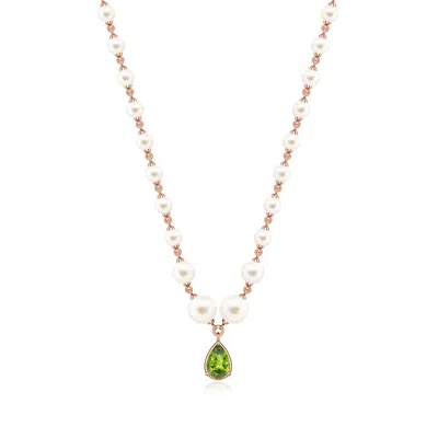 Angara 10.5 Ctw Pear Peridot And Freshwater Pearl Drop Necklace In Green