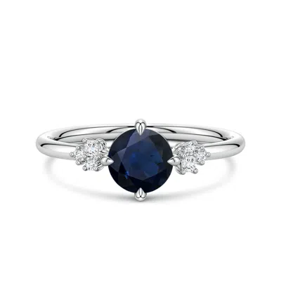 Angara 1.05 Ctw Round Blue Sapphire Engagement Ring With Mixed Cut Diamonds In Metallic