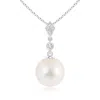 Angara 10mm Classic Freshwater Pearl Drop Pendant With Diamonds In White Gold/white