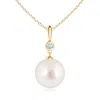 Angara 10mm Classic South Sea Pearl Drop Pendant With Diamond In Yellow Gold/white