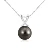 Angara 10mm Classic Tahitian Pearl Cross V-bale Pendant In Platinum/black