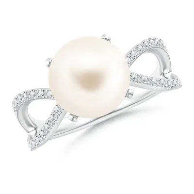 Angara 10mm Freshwater Pearl And Diamond Split Shank Ring In Metallic