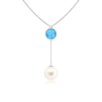 Angara 10mm Freshwater Pearl & Swiss Blue Topaz Lariat Necklace