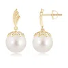 Angara 10mm Freshwater Pearl Dangle Earrings With Wing Motif In Yellow Gold/white