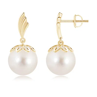 Angara 10mm Freshwater Pearl Dangle Earrings With Wing Motif In Burgundy