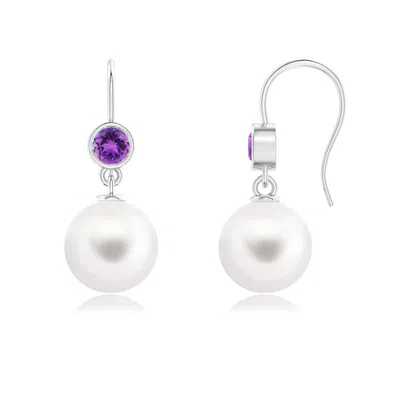Angara 10mm Freshwater Pearl Earrings With Bezel Amethyst In Metallic