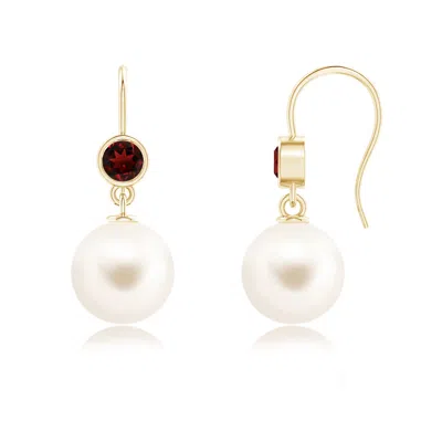 Angara 10mm Freshwater Pearl Earrings With Bezel Garnet In Gold
